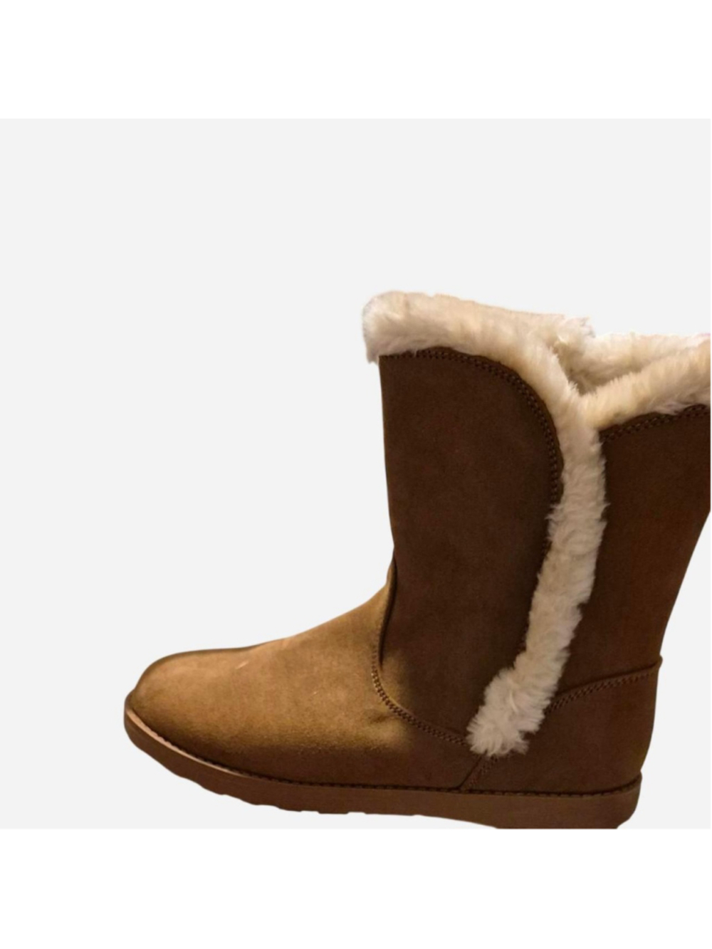 Brown suede ankle boots with white fur trim #winterboots #cozy brand new size 5